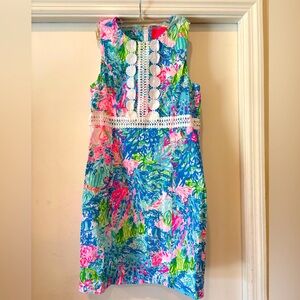 Lilly Pulitzer Railee Fished My Wish Lilly Lace Trim Stretch Shift Dress